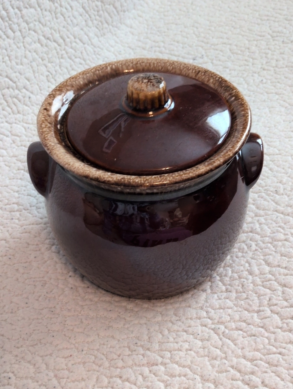 Vintage Hull Chocolate Brown Drip Glaze Bean Ceramic Crock Pot With Lid USA Made